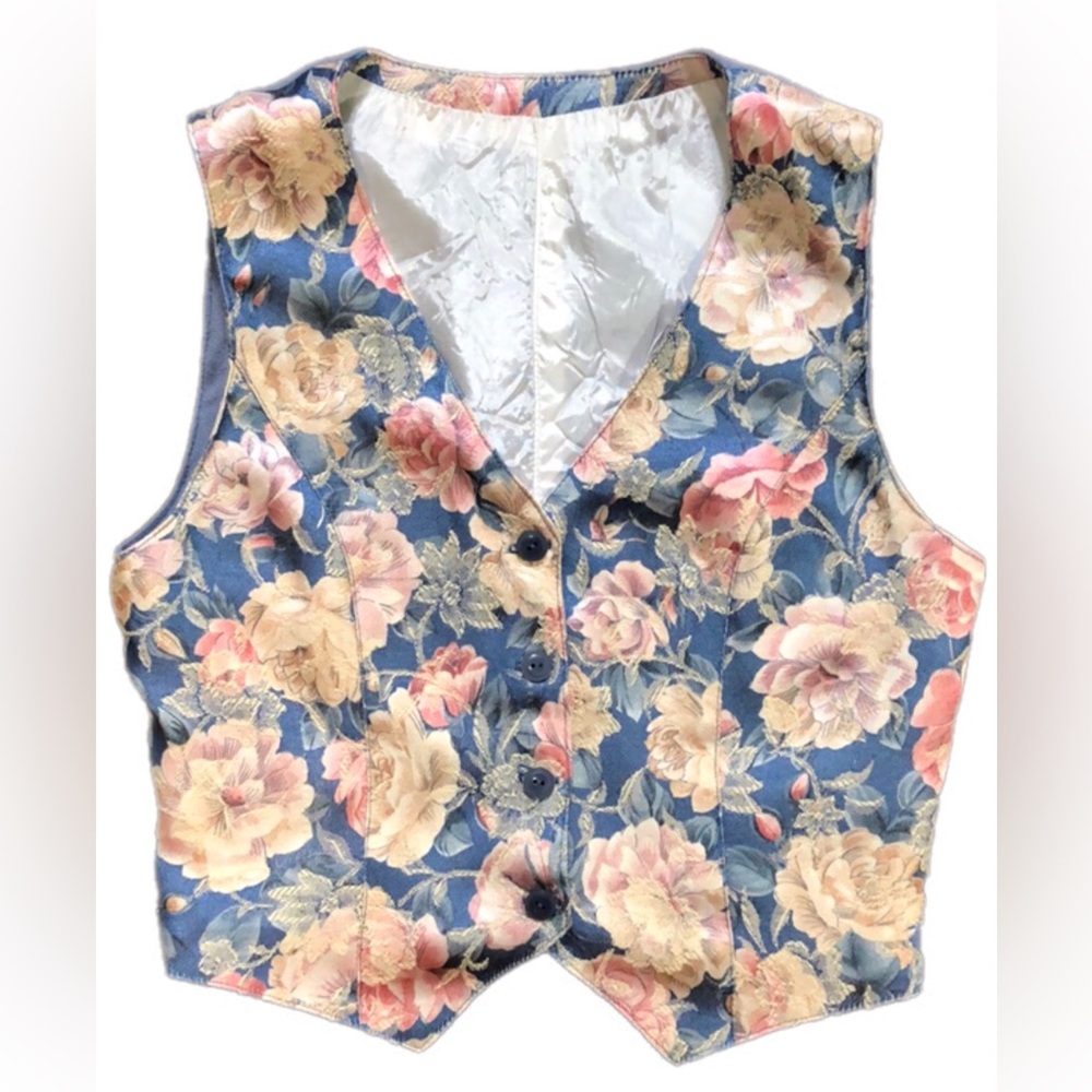Vintage Embroidered Floral Vest / Waistcoat